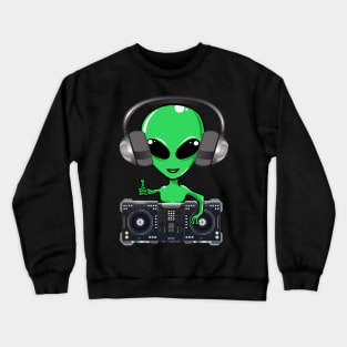 funny green dj alien Crewneck Sweatshirt